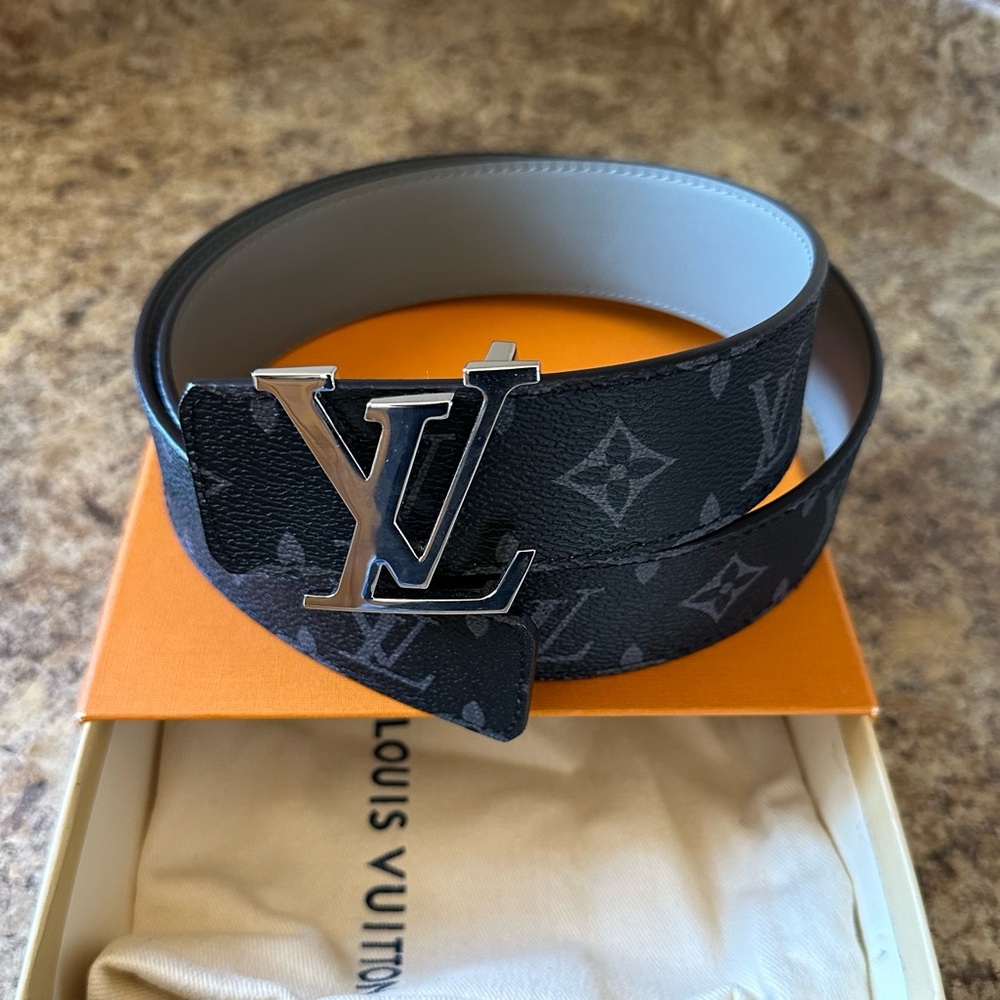 Louis Vuitton Black and Silver Monogram Belt